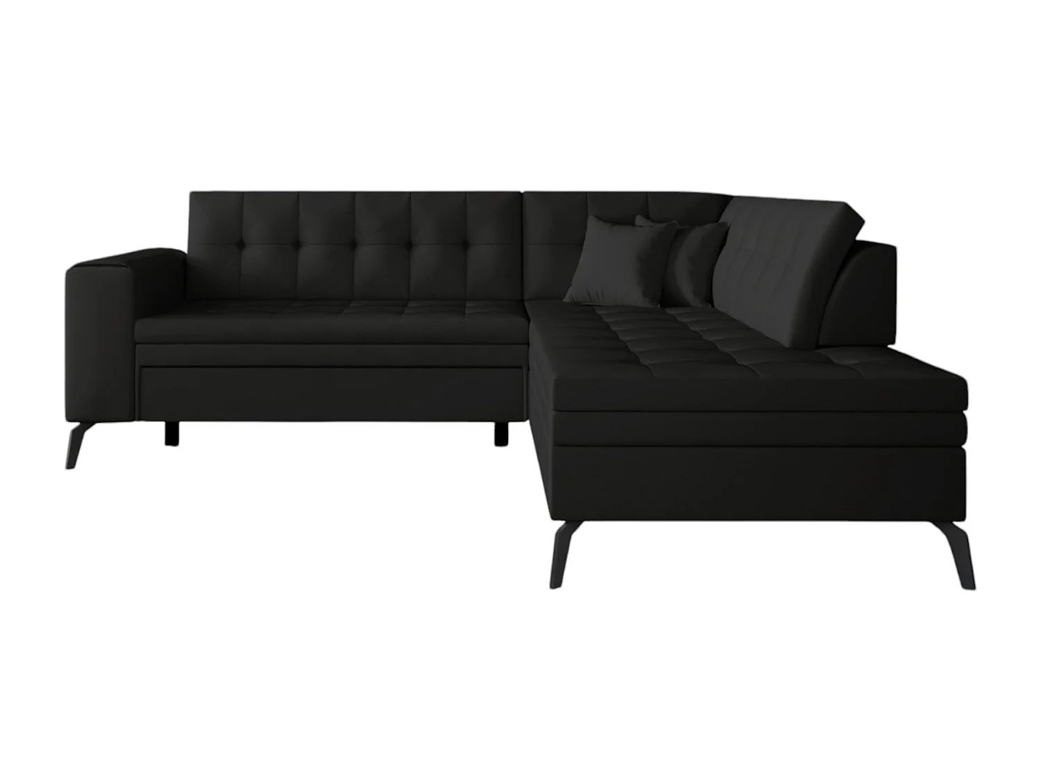 Canapé d'angle convertible simili cuir LARRY - Pieds acier noir-Noir-angle droit