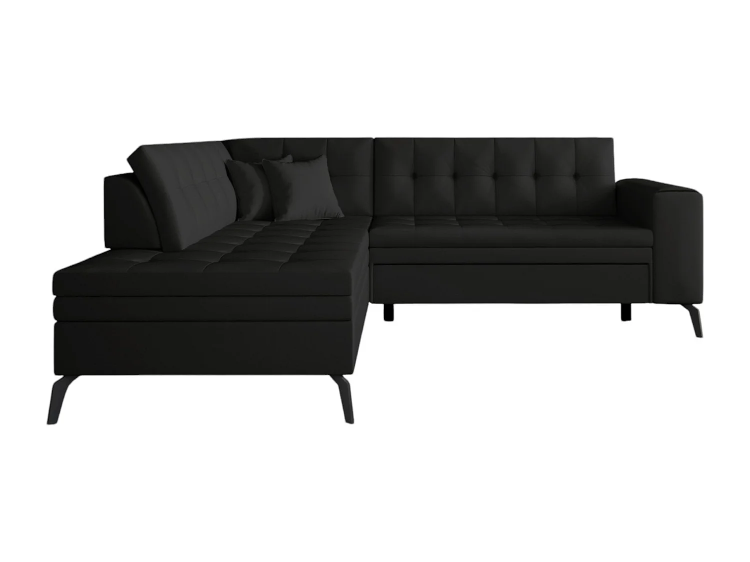 Canapé d'angle convertible simili cuir LARRY - Pieds acier noir-Noir-angle droit