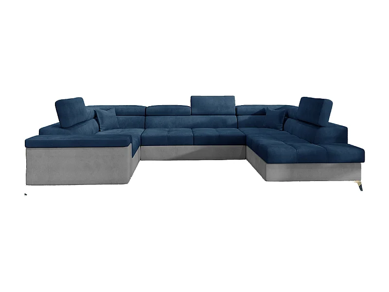 TRIANO fluwelen panoramische slaapbank - verstelbare hoofdsteunen-Kleur Lichtgrijs/blauw-Opslagruimte naar rechts