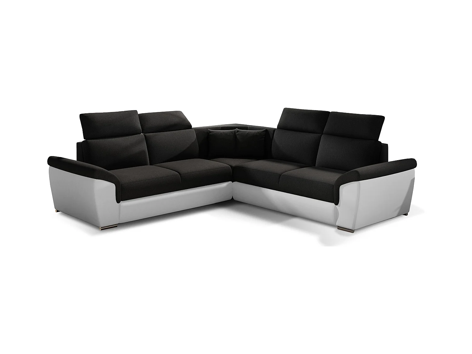 Canapé d'angle réversible et convertible bi-matières Neo - Pieds acier chromé-Blanc/Noir