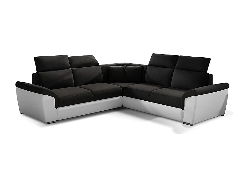 Sofá esquinero Neo reversible y convertible en dos materiales - Patas de acero cromado-Color Blanco - Negro