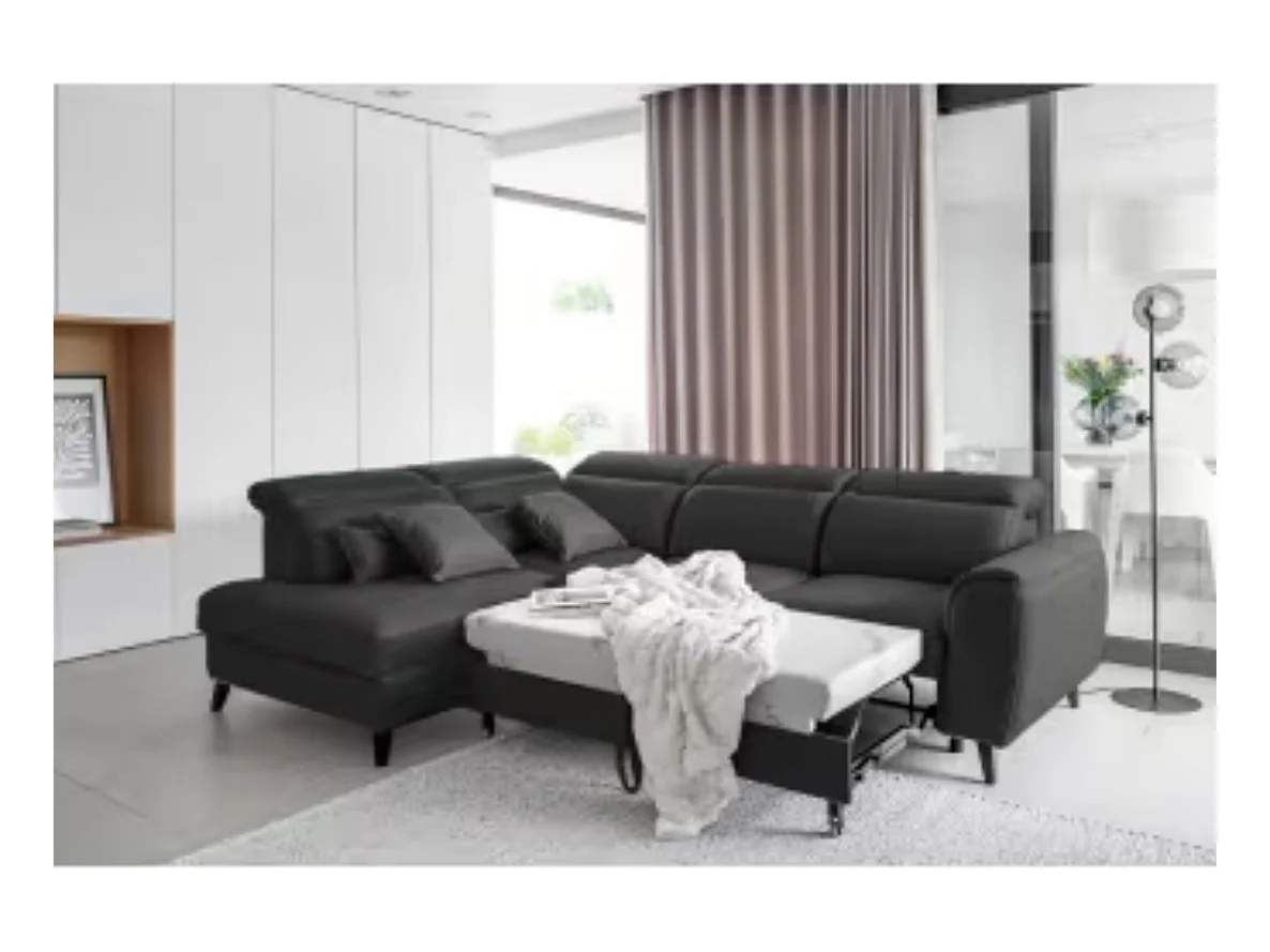 NOBLESSE omvormbare hoekbank met fluwelen opbergruimte - Zwarte houten poten-Kleur Houtskool grijs-linkerhoek