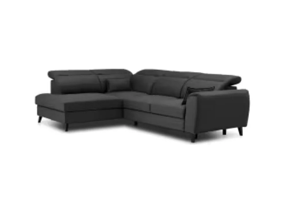 NOBLESSE omvormbare hoekbank met fluwelen opbergruimte - Zwarte houten poten-Kleur Houtskool grijs-linkerhoek