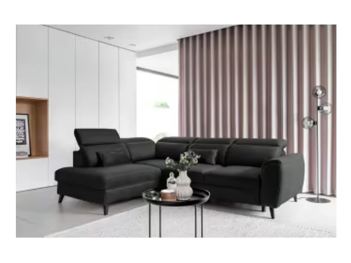 NOBLESSE omvormbare hoekbank met fluwelen opbergruimte - Zwarte houten poten-Kleur Houtskool grijs-linkerhoek