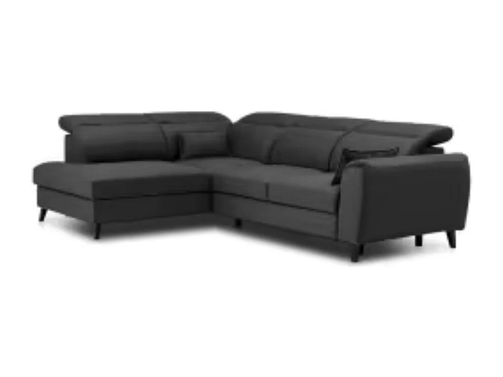 Canapé d'angle convertible avec rangement velours NOBLESSE - Pieds bois noir-Gris anthracite-angle gauche