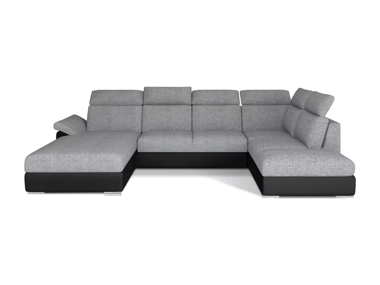 Canapé Convertible Panoramique LEVANO Tissu et Simili Cuir, Têtières-Blanc/Gris clair-Coffre à droite