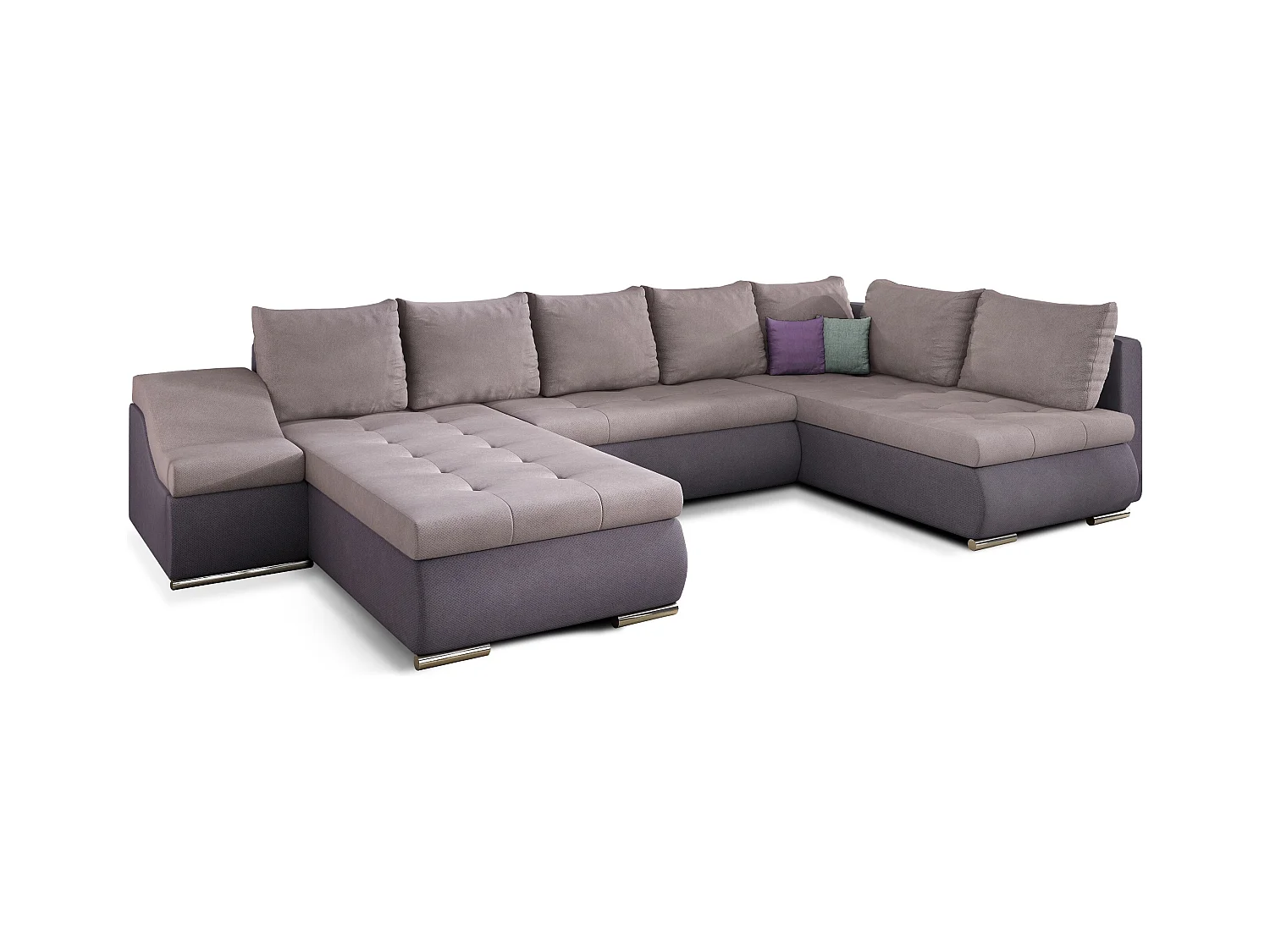 Canapé panoramique convertible JONAZ simili cuir, tissu - Rangement integré-Mauve/Rose clair-Méridienne A gauche