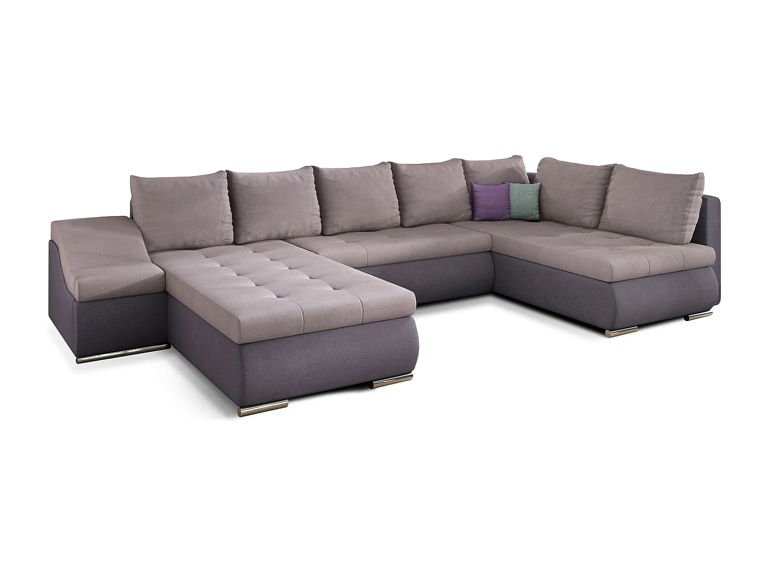 Canapé panoramique convertible JONAZ simili cuir, tissu - Rangement integré-Mauve/Rose clair-Méridienne A gauche