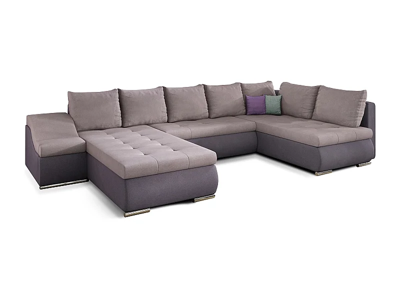 Canapé panoramique convertible JONAZ simili cuir, tissu - Rangement integré-Mauve/Rose clair-Méridienne A gauche