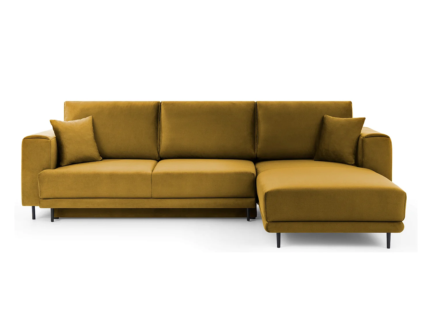 Canapé d'angle convertible velours DAVINA - Coffre et pieds métal noir-Jaune moutarde-angle droit