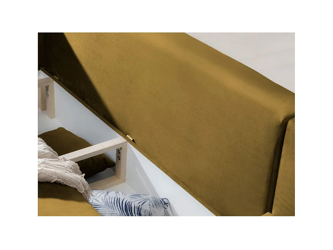 Canapé d'angle convertible velours DAVINA - Coffre et pieds métal noir-Jaune moutarde-angle droit