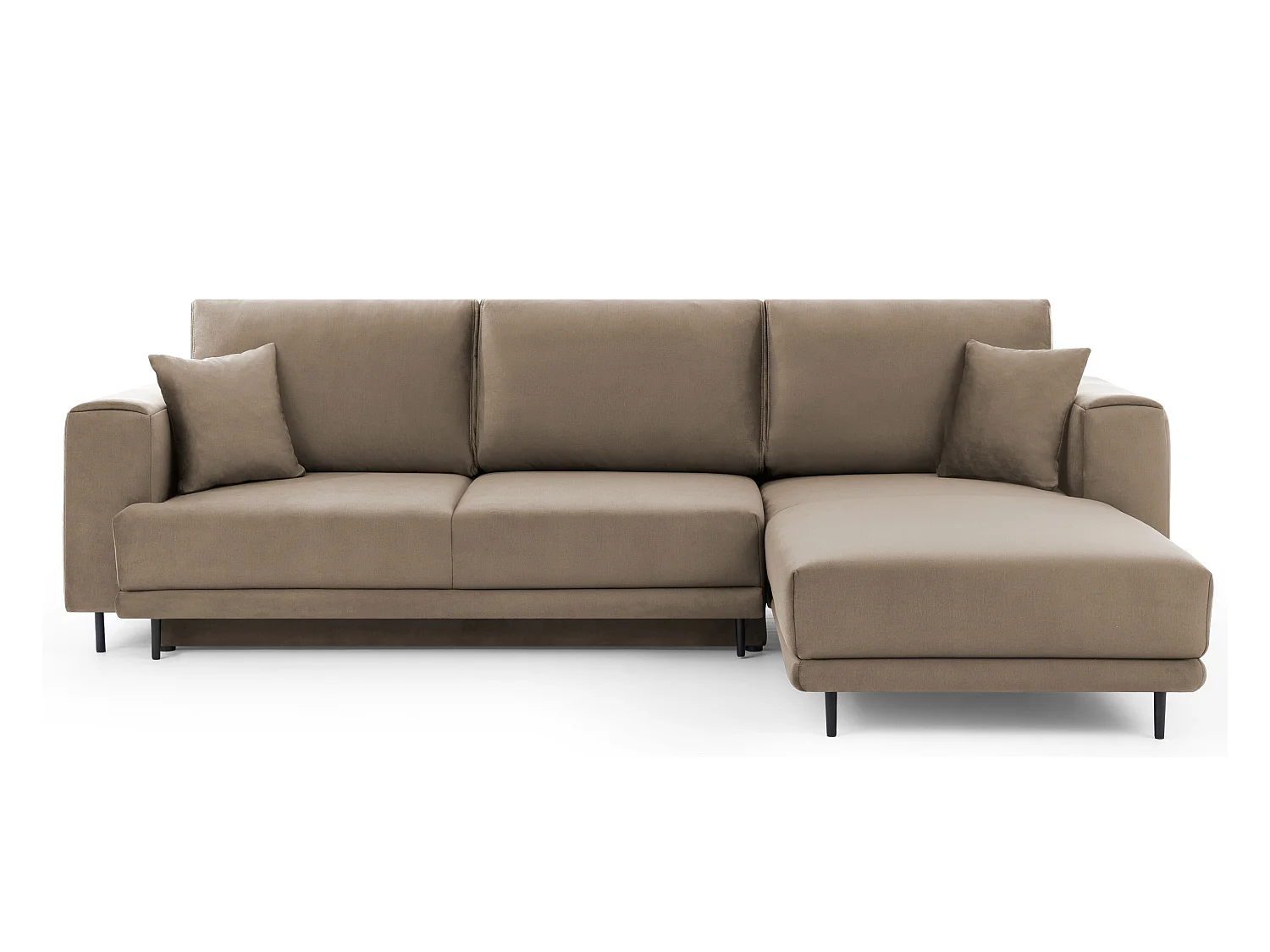 Canapé d'angle convertible velours DAVINA - Coffre et pieds métal noir-Jaune moutarde-angle droit