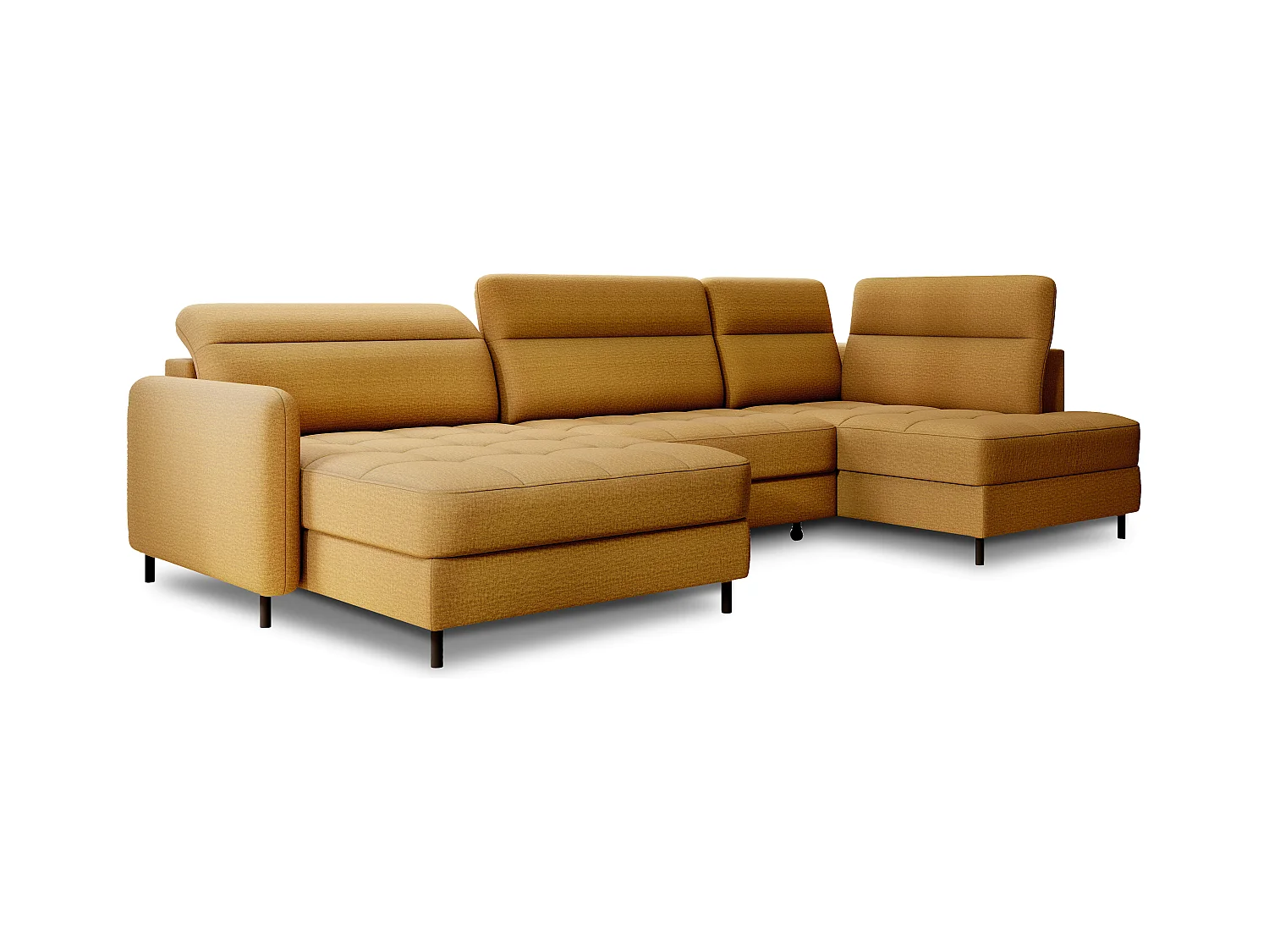 Canapé panoramique convertible BENTO en tissu avec coffre de rangement-Jaune moutarde-angle gauche