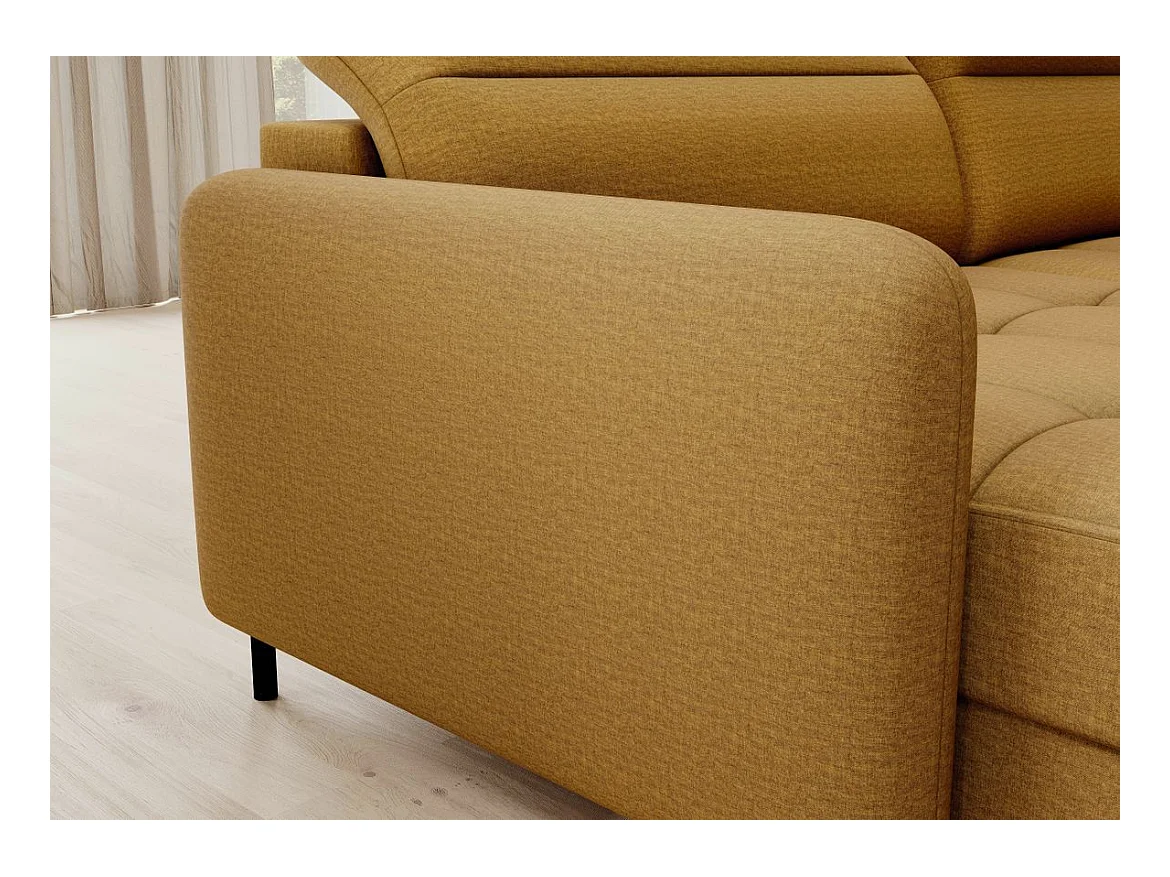 Canapé panoramique convertible BENTO en tissu avec coffre de rangement-Jaune moutarde-angle gauche