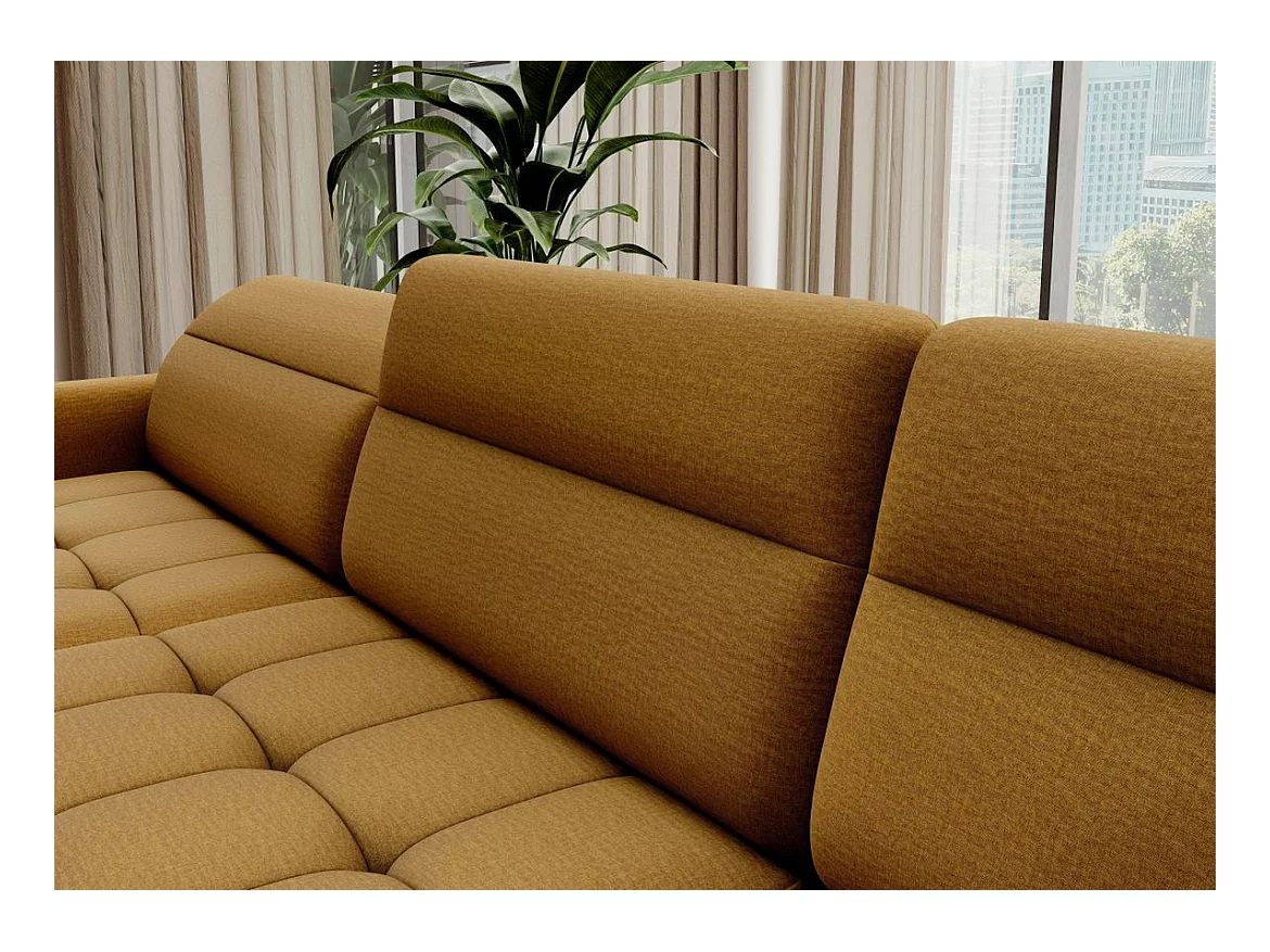 Canapé panoramique convertible BENTO en tissu avec coffre de rangement-Jaune moutarde-angle gauche