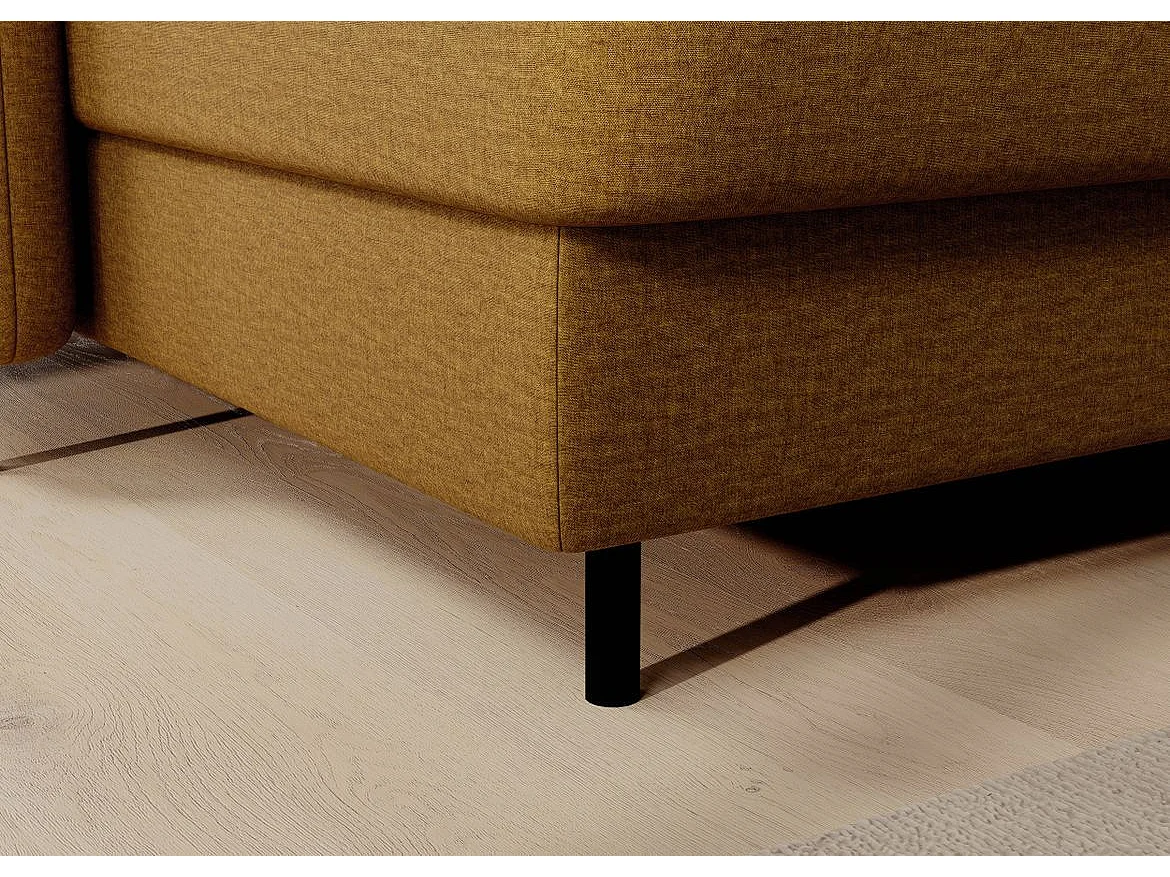 Canapé panoramique convertible BENTO en tissu avec coffre de rangement-Jaune moutarde-angle gauche