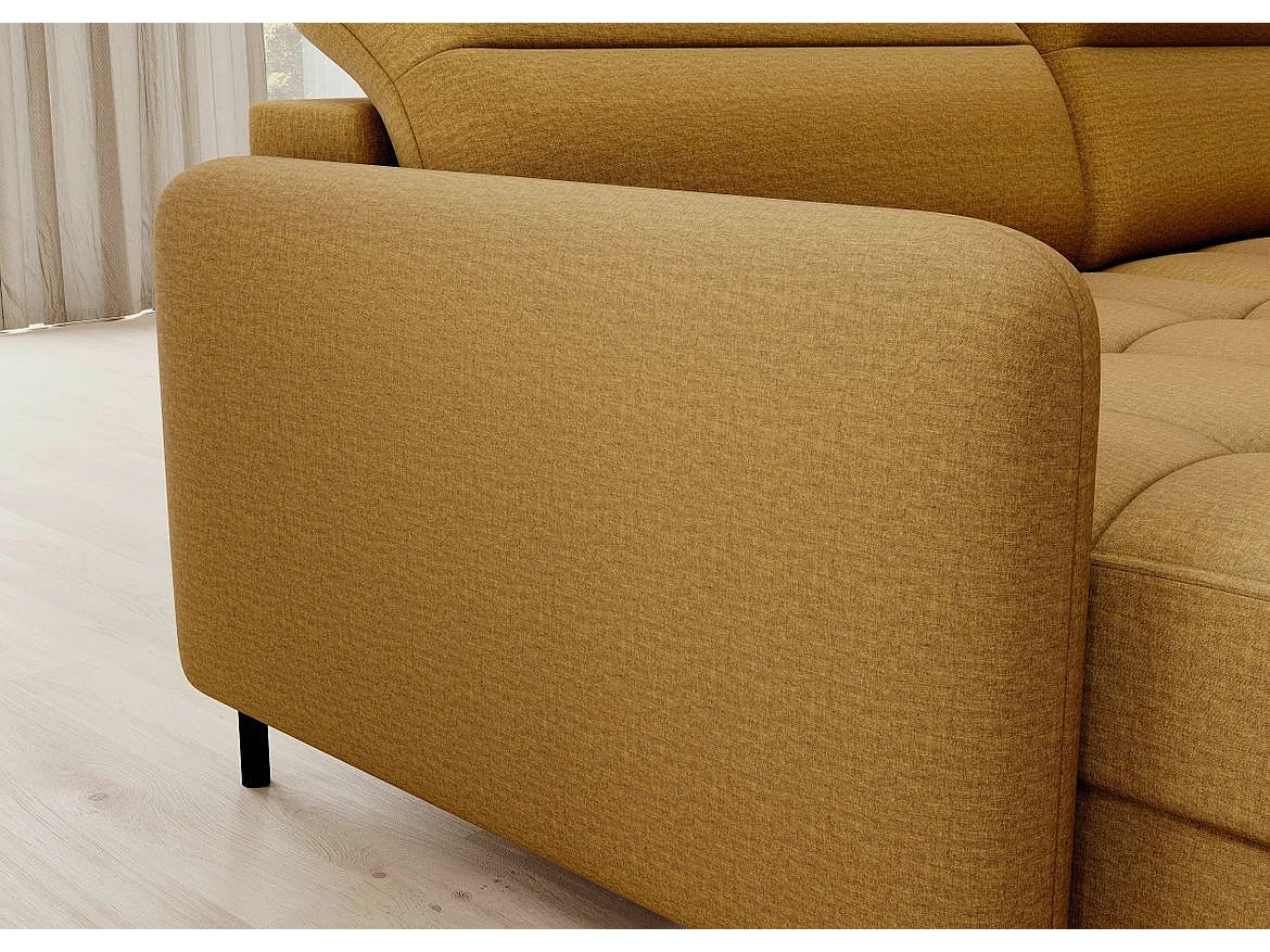 Canapé panoramique convertible BENTO en tissu avec coffre de rangement-Jaune moutarde-angle gauche