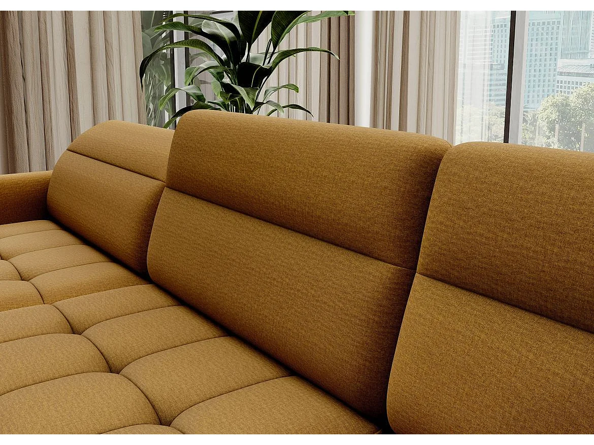 Canapé panoramique convertible BENTO en tissu avec coffre de rangement-Jaune moutarde-angle gauche