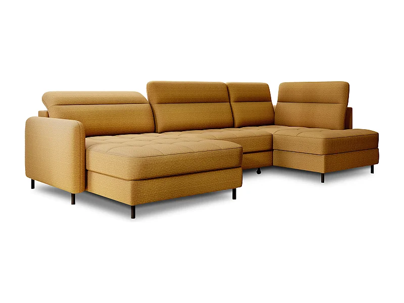 Canapé panoramique convertible BENTO en tissu avec coffre de rangement-Jaune moutarde-angle gauche