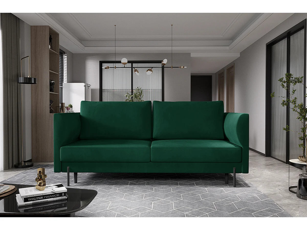 Canapé convertible en velours ROBBY – Rangement et pieds métal noir-Vert