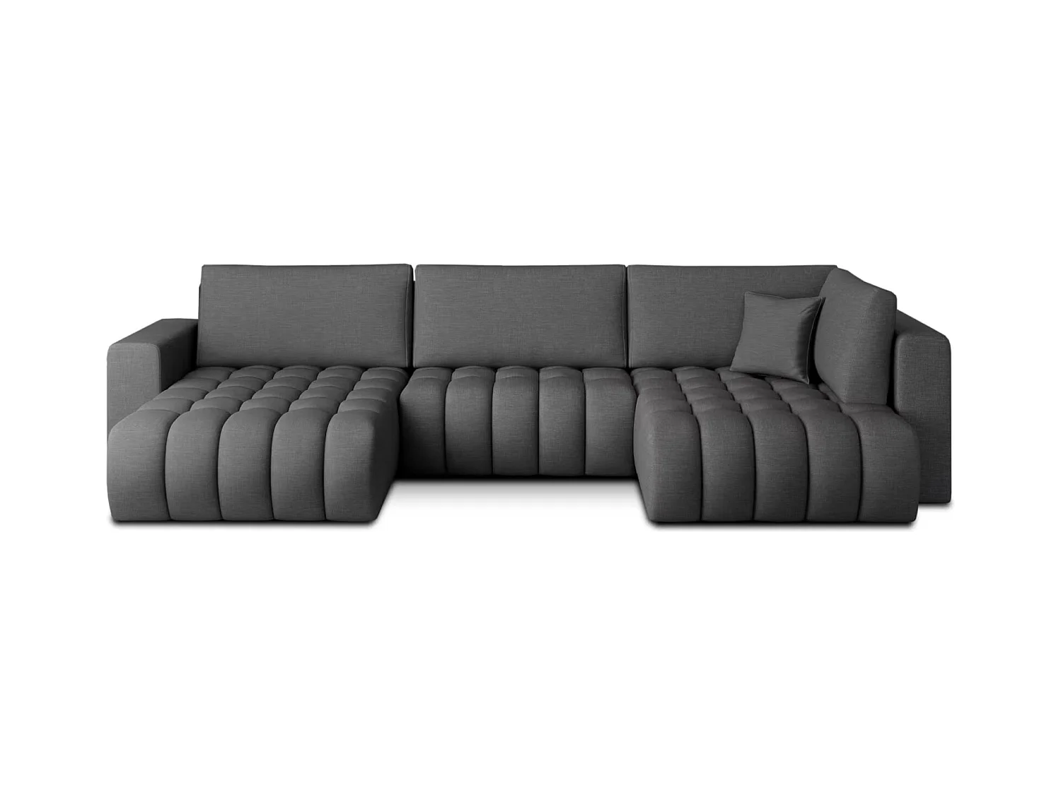 Canapé d'angle panoramique BOSTON en tissu capitonné-Gris foncé-Méridienne A gauche