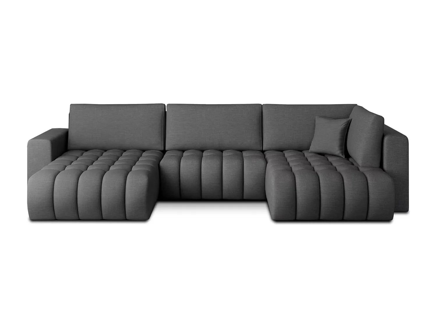 Canapé d'angle panoramique BOSTON en tissu capitonné-Gris foncé-Méridienne A gauche