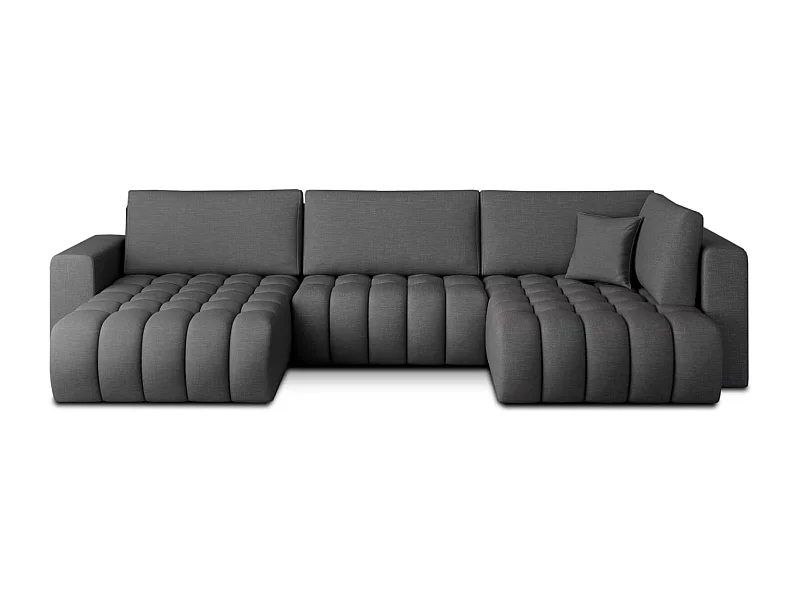 Canapé d'angle panoramique BOSTON en tissu capitonné-Gris foncé-Méridienne A gauche