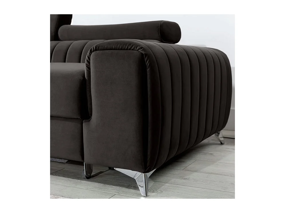 Canapé d'angle convertible velours têtière réglables GRENKY - Coffre, pieds acier chromé-Gris anthracite-angle gauche