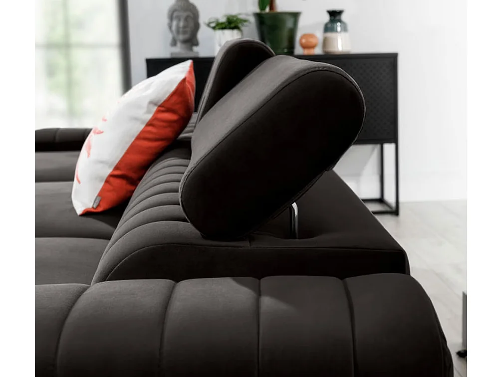 Canapé d'angle convertible velours têtière réglables GRENKY - Coffre, pieds acier chromé-Gris anthracite-angle gauche