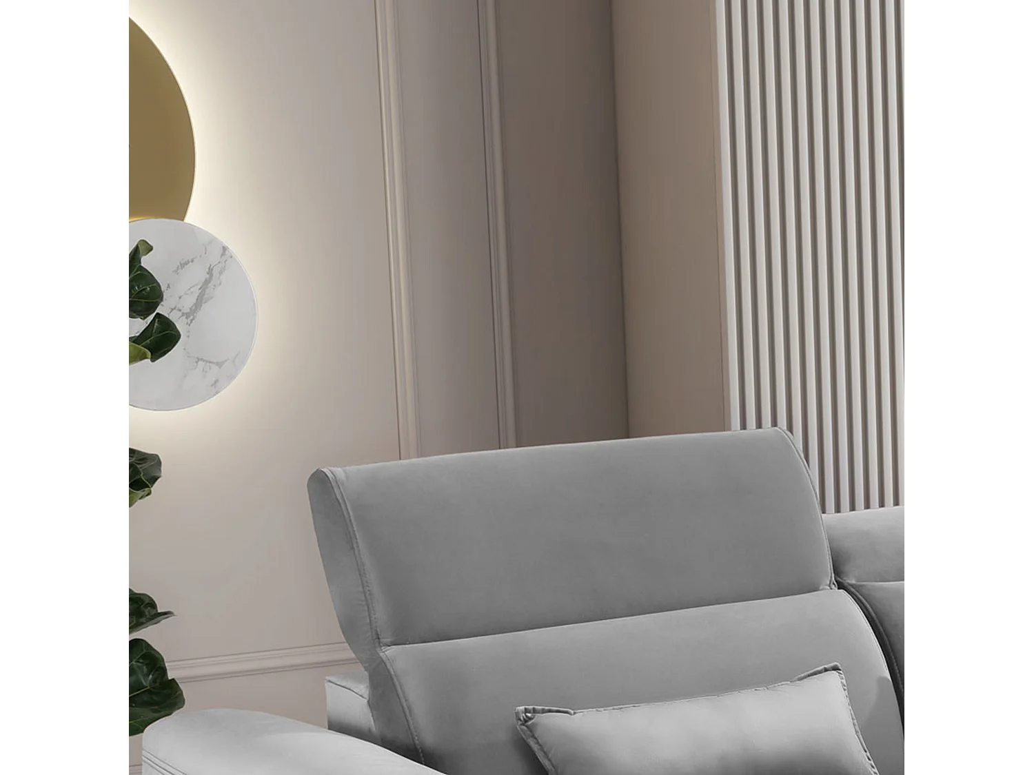 Canapé d'angle convertible velours appuis-tête réglables ASTORIA - Coffre et pieds bois noir-Gris clair-angle droit