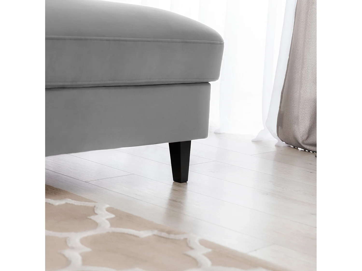 Canapé d'angle convertible velours appuis-tête réglables ASTORIA - Coffre et pieds bois noir-Gris clair-angle droit