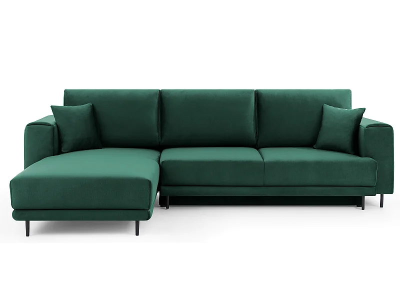 Canapé d'angle convertible velours DAVINA - Coffre et pieds métal noir-Vert foncé-angle gauche