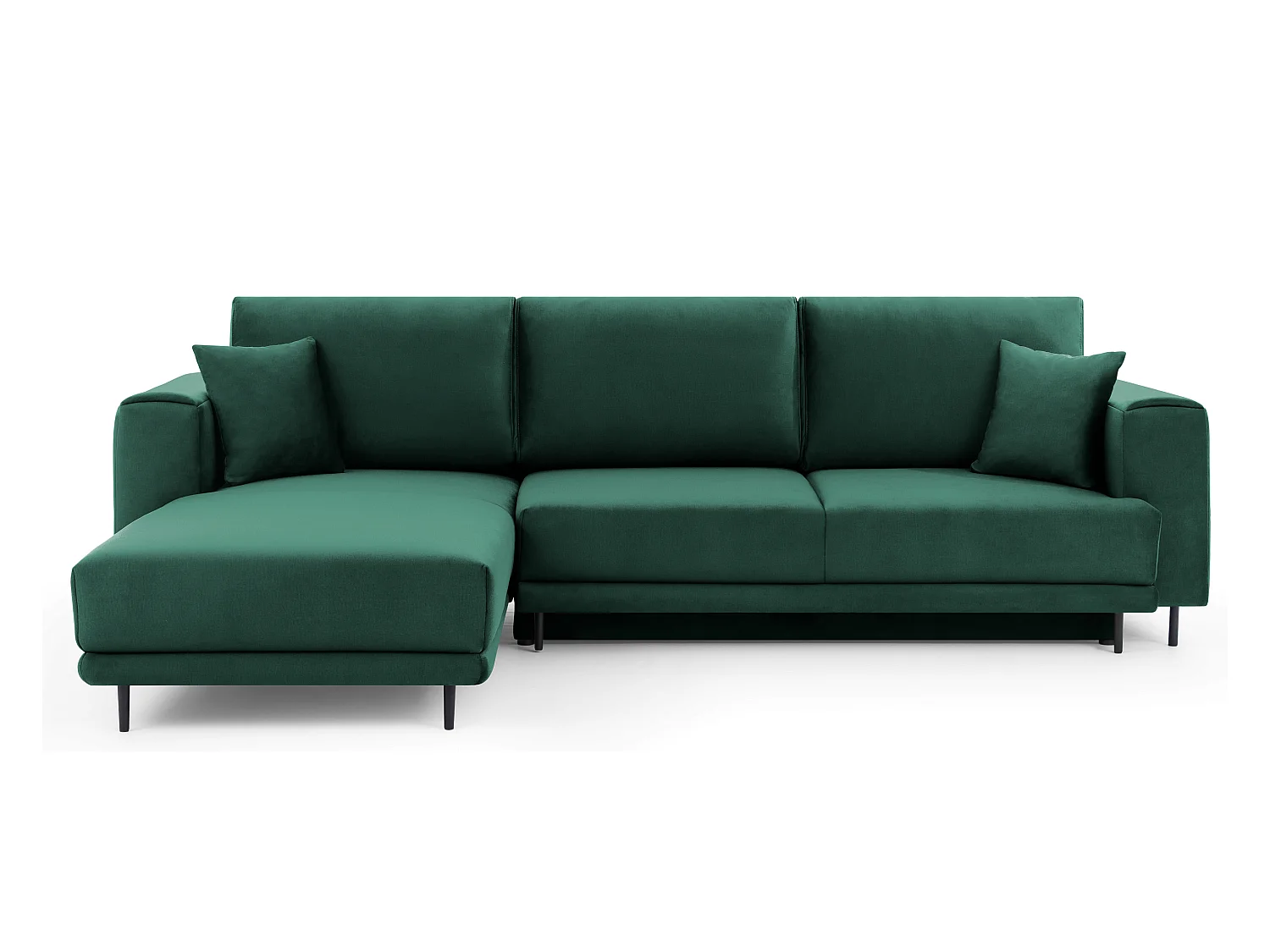 Canapé d'angle convertible velours DAVINA - Coffre et pieds métal noir-Vert foncé-angle gauche