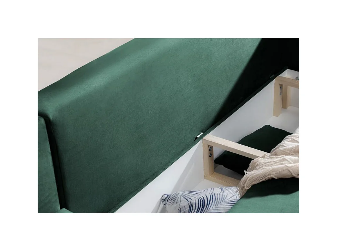 Canapé d'angle convertible velours DAVINA - Coffre et pieds métal noir-Vert foncé-angle gauche