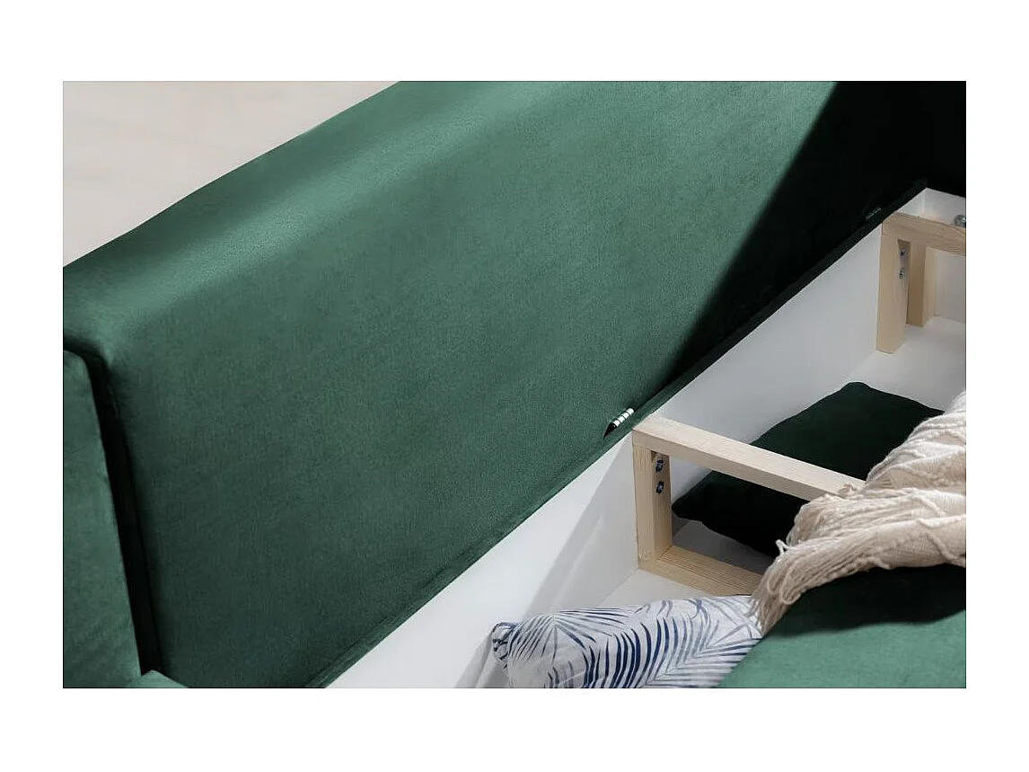 DAVINA omvormbare fluwelen hoekbank - Zwarte metalen opbergruimte en poten-Kleur Donkergroen-linkerhoek