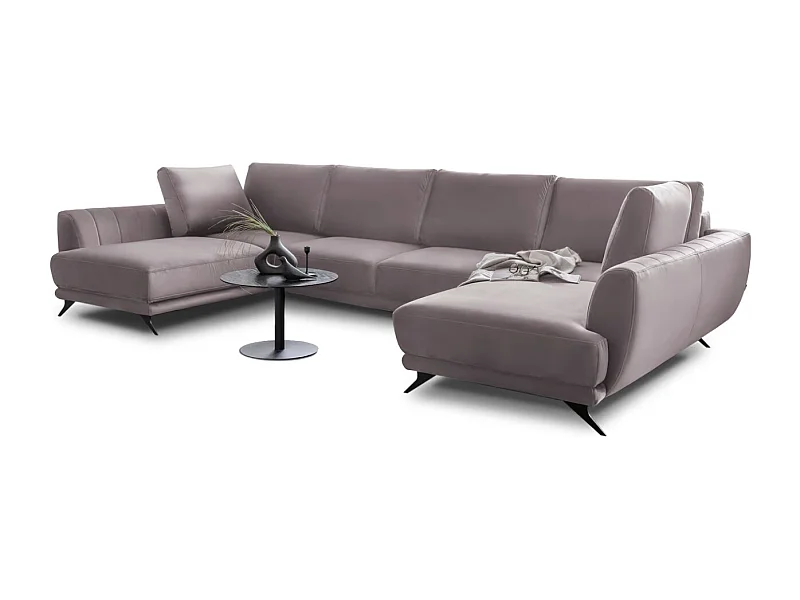 Canapé panoramique convertible LARGOS - Velours irrésistiblement douillet-Rose poudré