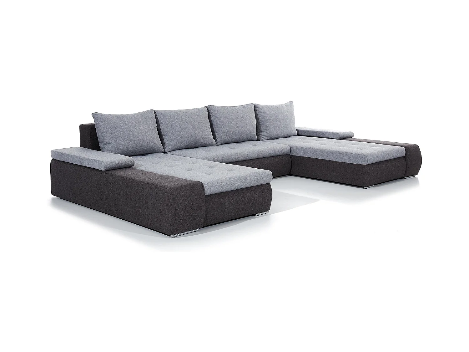 Canapé panoramique convertible TINO bi-matière avec rangement-Noir/Gris foncé