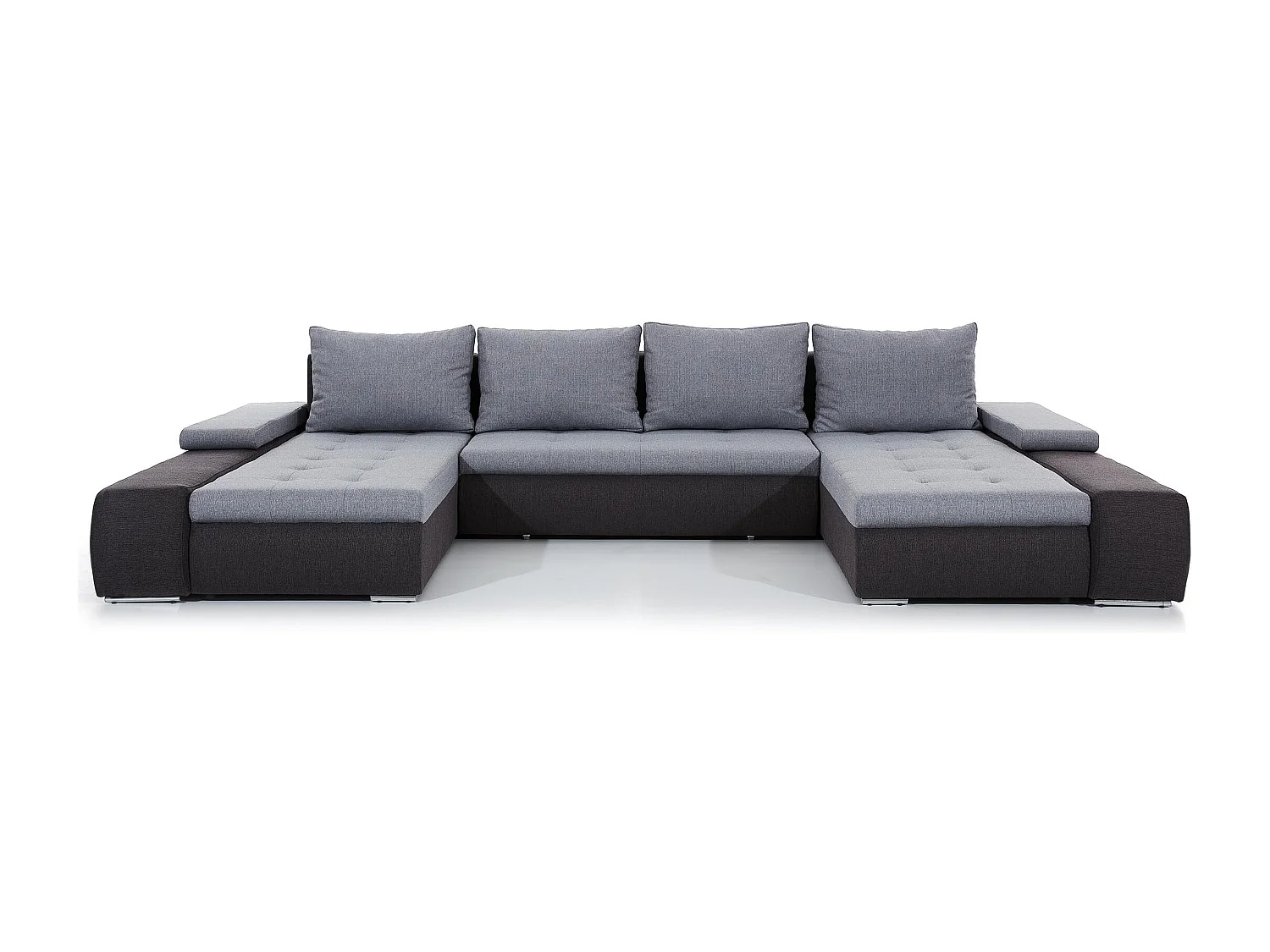 Canapé panoramique convertible TINO bi-matière avec rangement-Noir/Gris foncé