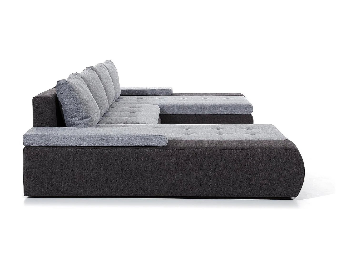 Canapé panoramique convertible TINO bi-matière avec rangement-Noir/Gris foncé