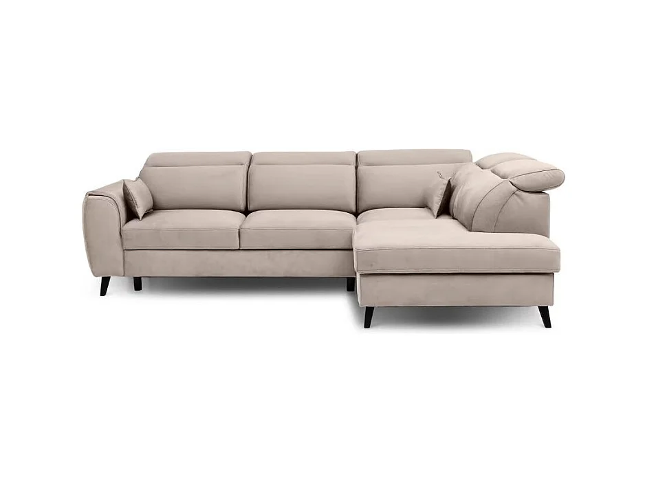 Canapé d'angle convertible avec rangement velours NOBLESSE - Pieds bois noir-Taupe-angle droit