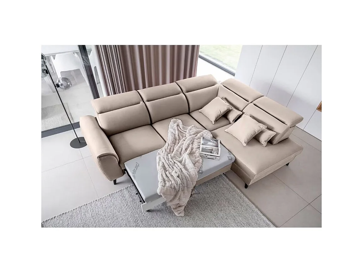 Canapé d'angle convertible avec rangement velours NOBLESSE - Pieds bois noir-Taupe-angle droit