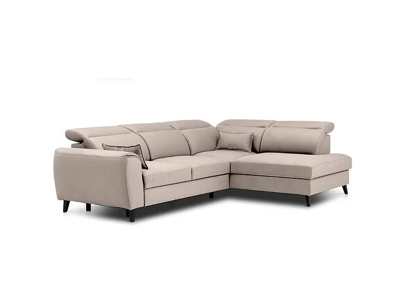 Canapé d'angle convertible avec rangement velours NOBLESSE - Pieds bois noir-Taupe-angle droit