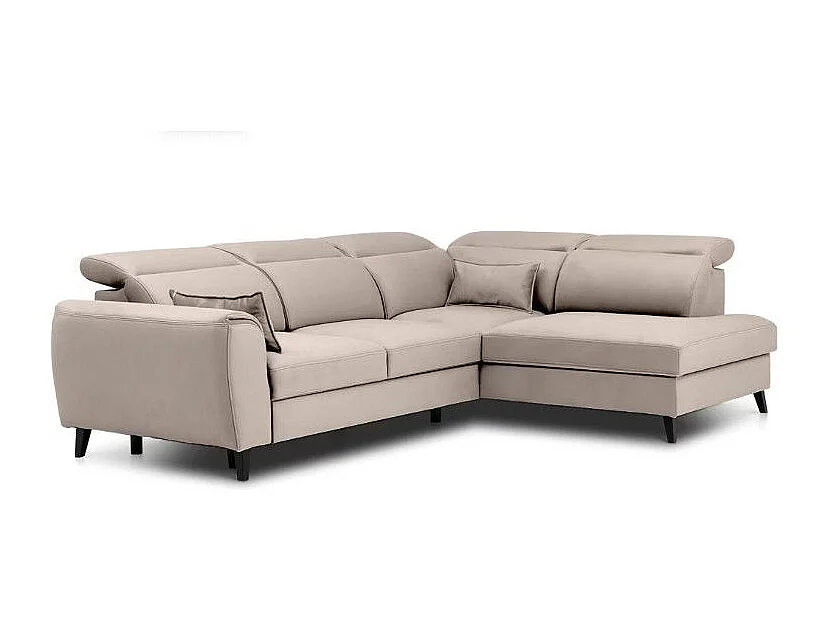 Canapé d'angle convertible avec rangement velours NOBLESSE - Pieds bois noir-Taupe-angle droit