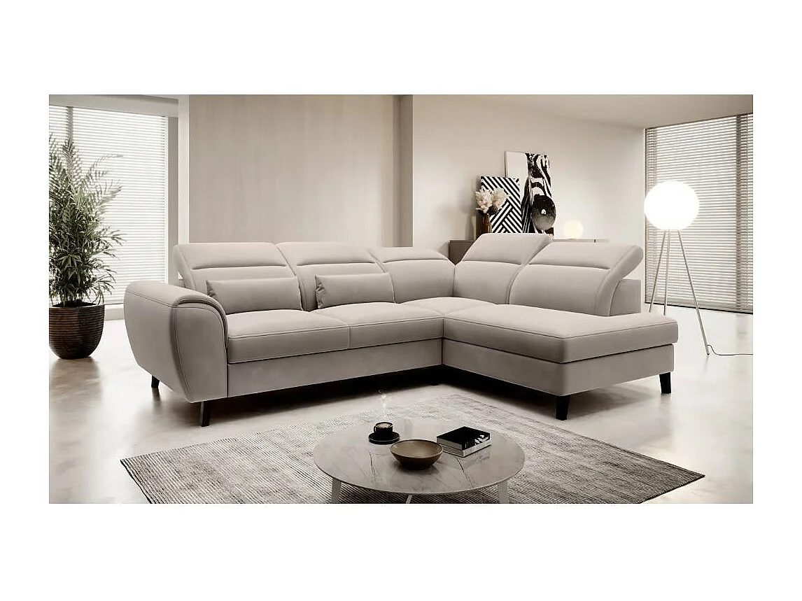 NOBLESSE omvormbare hoekbank met fluwelen opbergruimte - Zwarte houten poten-Kleur Wrat-juiste hoek