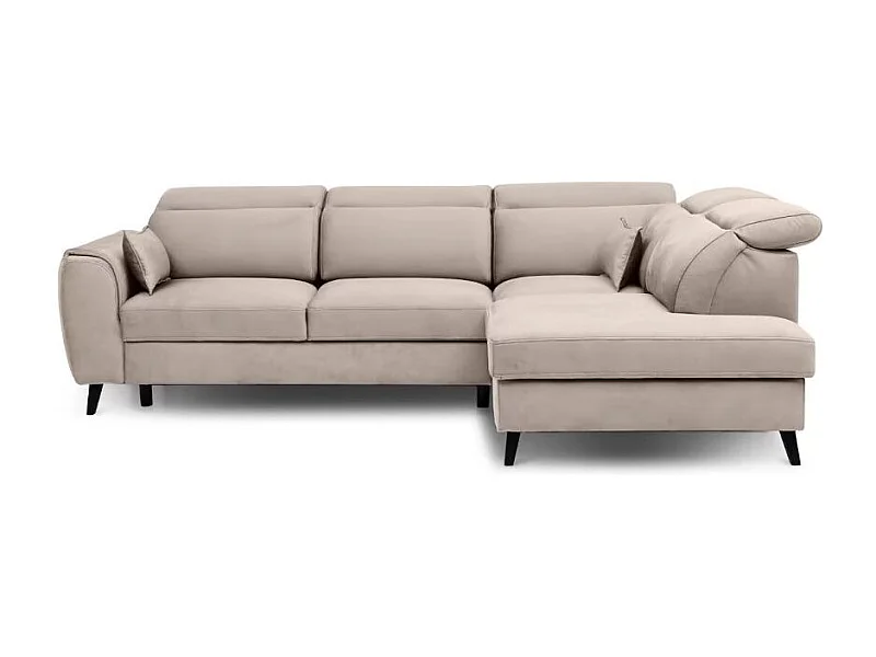 Canapé d'angle convertible avec rangement velours NOBLESSE - Pieds bois noir-Taupe-angle droit