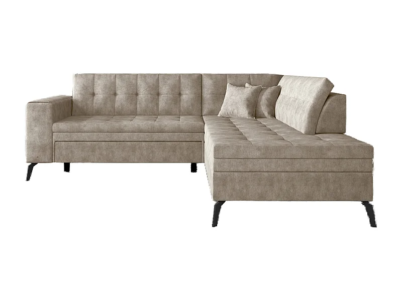 Canapé d'angle convertible tissu LARRY - Pieds acier noir-Beige vintage-angle droit