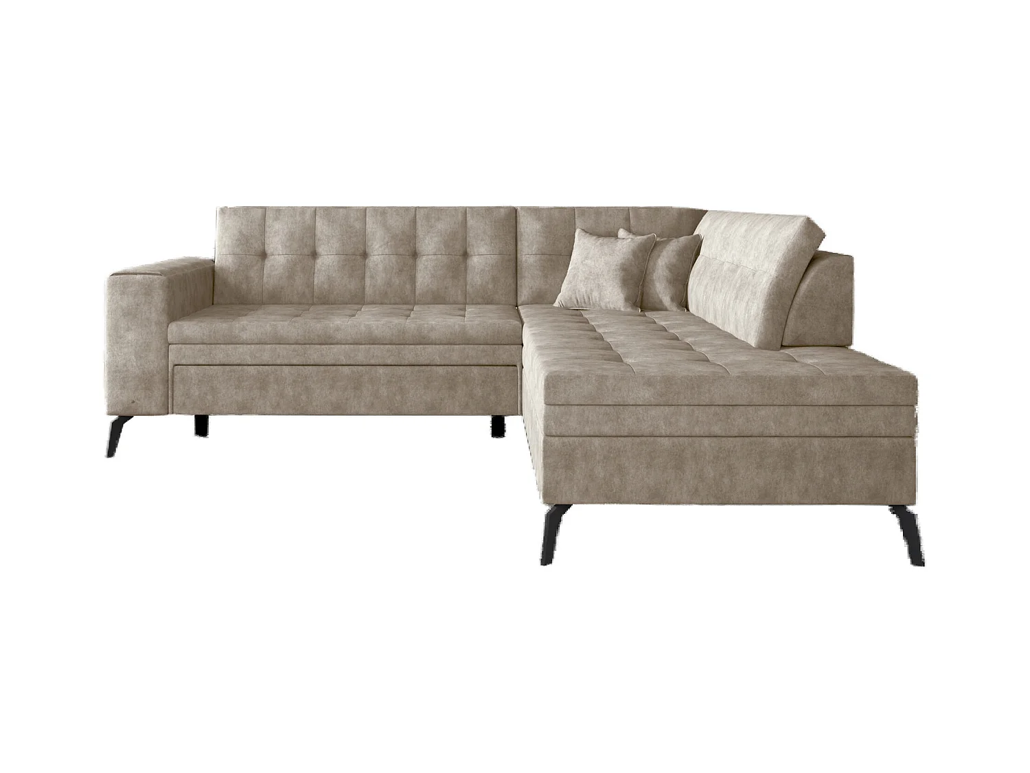 Canapé d'angle convertible tissu LARRY - Pieds acier noir-Beige vintage-angle droit