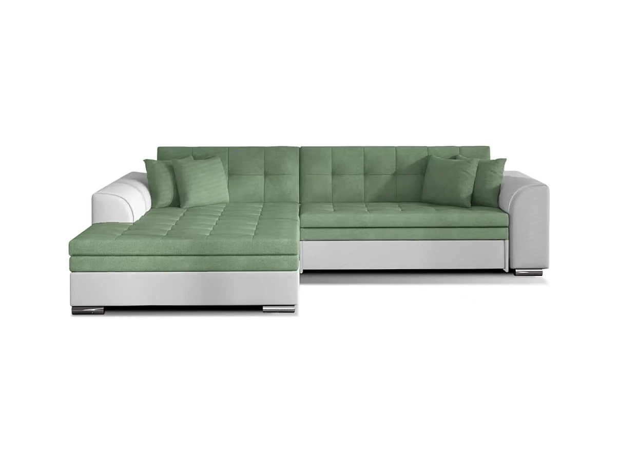 Canapé d'angle convertible tissu et simili LOOKA - Pieds métal chromé-Blanc/Vert clair-angle gauche