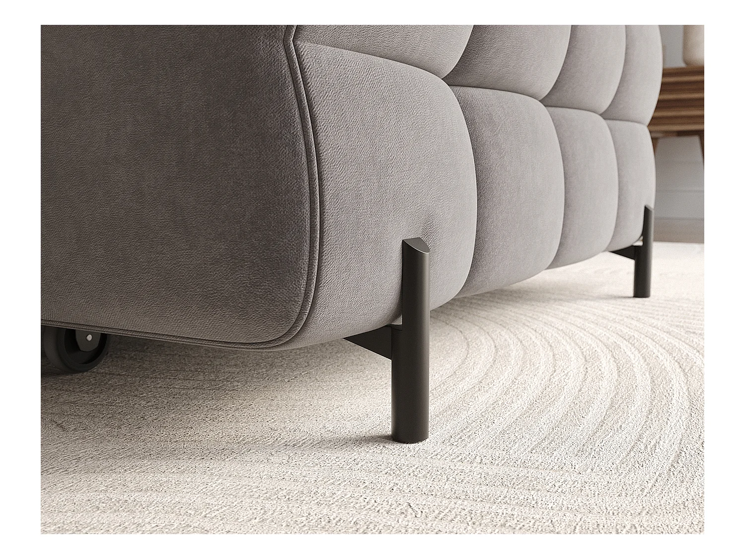 Canapé d’angle convertible velours appuis-tête réglables KATE – Coffre et pieds métal noir-Marron clair-angle gauche