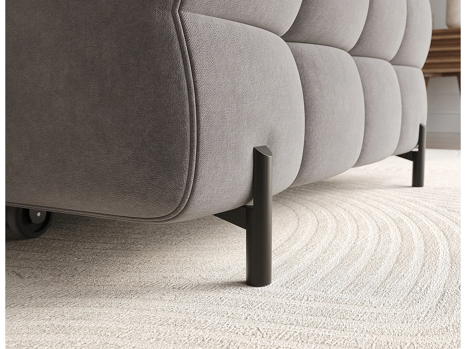 Canapé d’angle convertible velours appuis-tête réglables KATE – Coffre et pieds métal noir-Marron clair-angle gauche